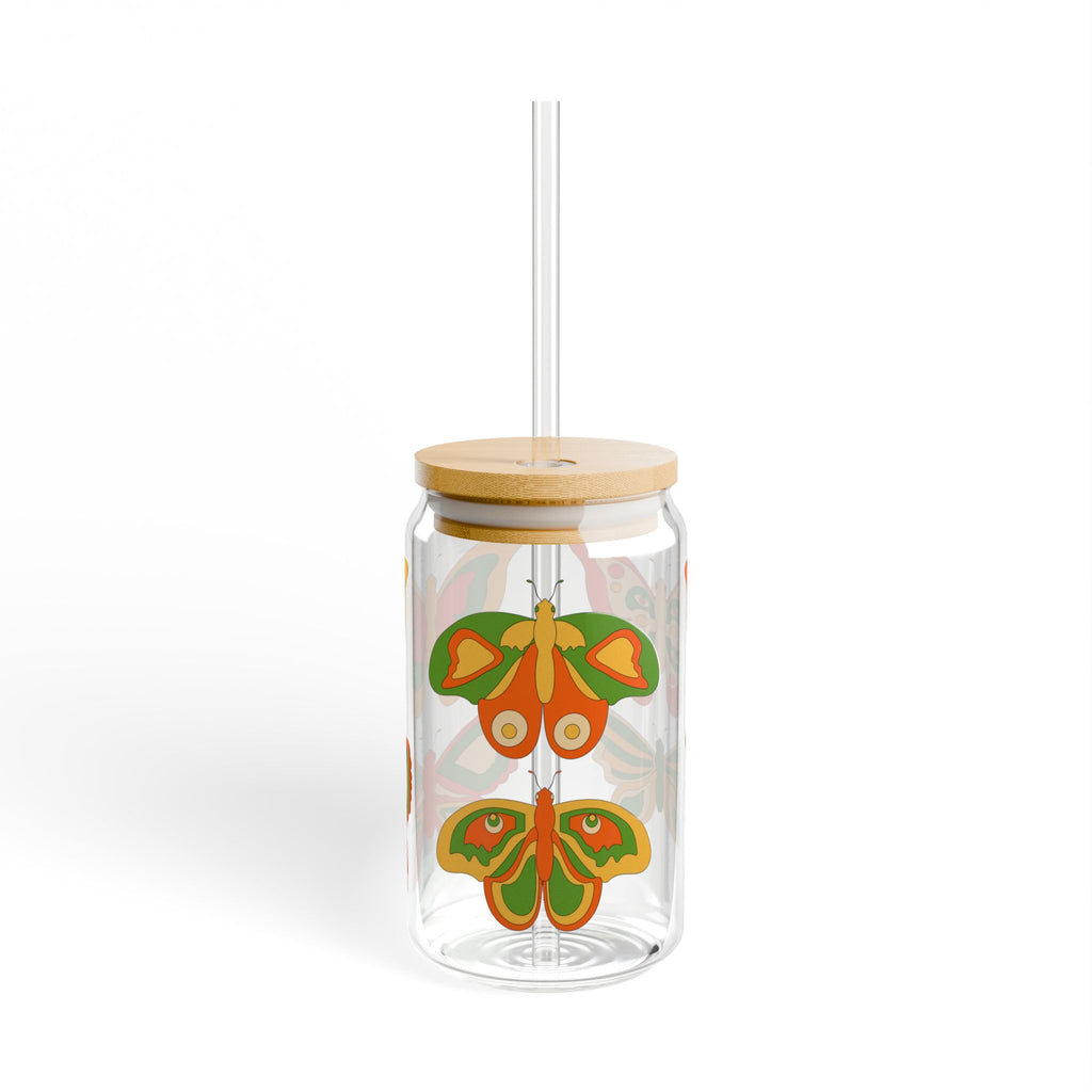 Retro Butterfly Sipper Glass, 16oz