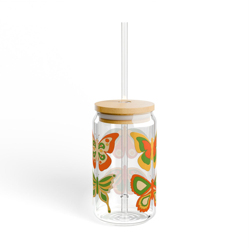 Retro Butterfly Sipper Glass, 16oz