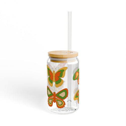 Retro Butterfly Sipper Glass, 16oz