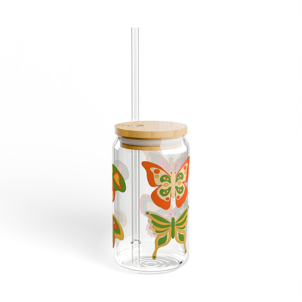 Retro Butterfly Sipper Glass, 16oz